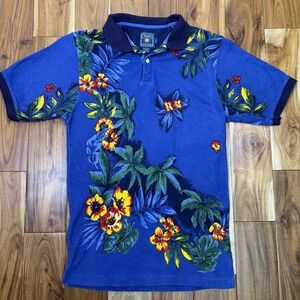 Vintage Chaps Ralph Lauren Men's Hawaiian Polo Shirt Floral Blue L (runs small)